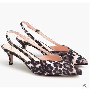 NWT J.Crew Slingback Heels 8.5 Kitten Sophia Leopard Satin Pointed Toe Animal Pr